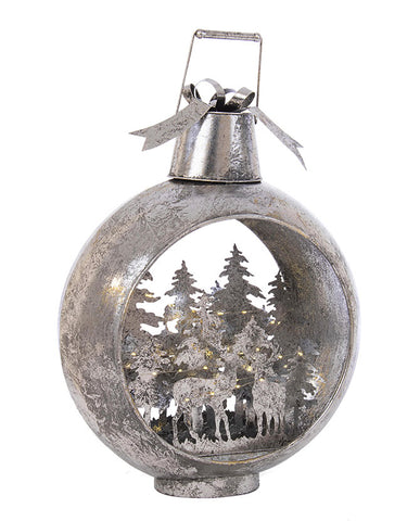 Karácsonyi lámpás formájú, fém dioráma dekoráció.