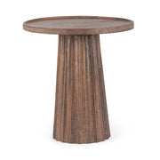 Mangófából készült, barna színű, kerek formájú dizájn kisasztalasztal.