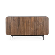 Mangófából készült, 3 ajtós, barna színű desing tálalószekrény.