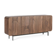 Mangófából készült, 4 ajtós, barna színű desing tálalószekrény.