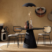 Mangófából készült, fekete színű, kerek formájú dizájn étkezőasztal.