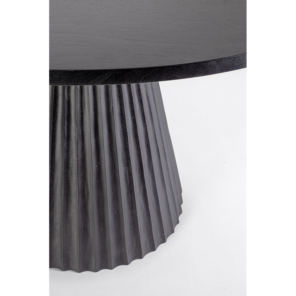 Mangófából készült, fekete színű, kerek formájú dizájn étkezőasztal.