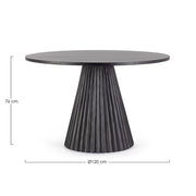 Mangófából készült, fekete színű, kerek formájú dizájn étkezőasztal.