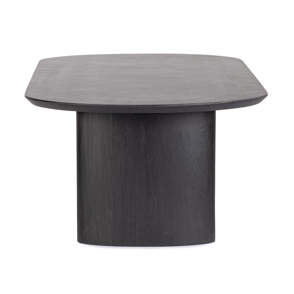 Mangófából készült, fekete színű, formatervezett dizájn dohányzóasztal.