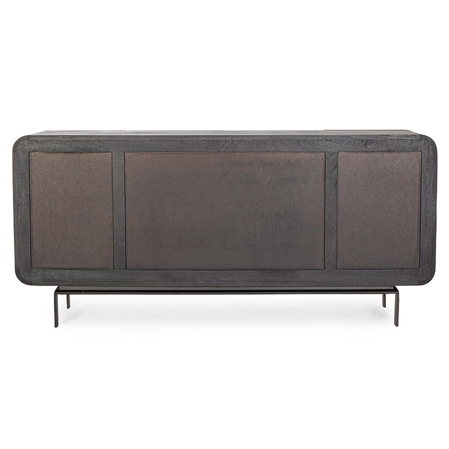 Mangófából készült, 4 ajtós, fekete színű desing tálalószekrény.