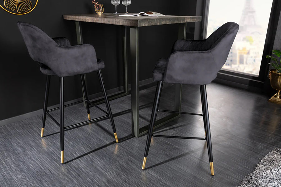 Antracit színű bársonnyal kárpitozott, design bárszék.