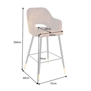 Mustársárga színű bársonnyal kárpitozott, design bárszék.