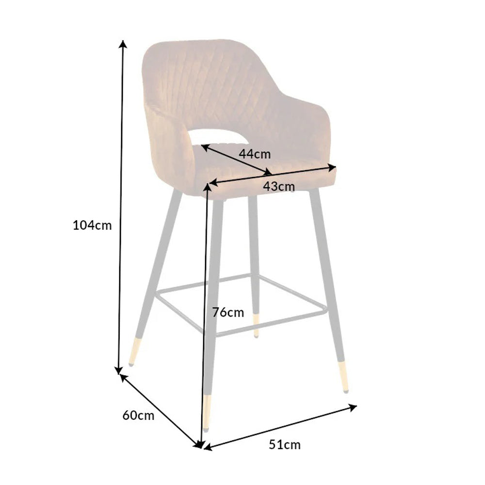 Mustársárga színű bársonnyal kárpitozott, design bárszék.