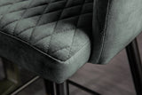 Szürkészöld színű bársonnyal kárpitozott, design bárszék.