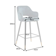 Zöldeskék színű bársonnyal kárpitozott, design bárszék.