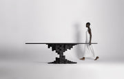 monumentális fekete étkezőasztal modern minimal enteriőrben