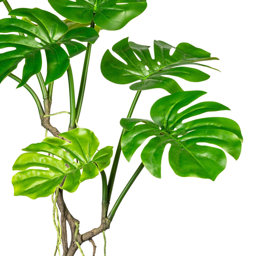 Mű filodendron levelek közelről, realista zöld színátmenetekkel.