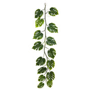 Philodendron zöld mű filodendron girland teljes hosszában, 15 szeldelt levéllel, vékony zöld szárral és felső akasztóhurokkal, 230 cm.