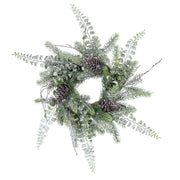 Jeges felületű, karácsonyi mű fenyő mix koszorú.