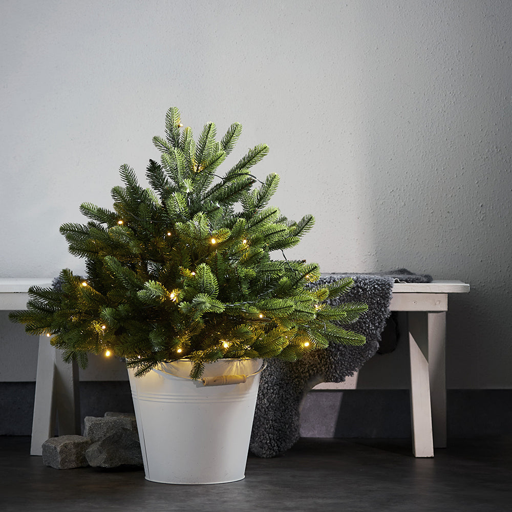 PINE 75 cm-es LED-es dekor műfenyő fehér kaspóban beltéri karácsonyi dekorációként