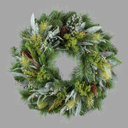 Zöld színű, mű fenyő mix koszorú.