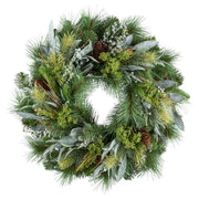 Zöld színű, mű fenyő mix koszorú.