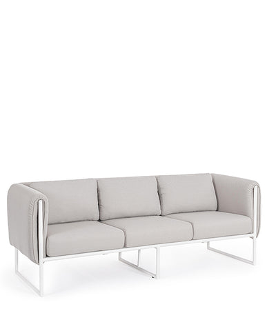Kortárs stílusú, fehér és bézs színű, alumíniumvázas, 3 személyes kerti design kanapé.