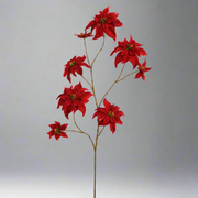 Bordó bársony mű mikulásvirág ág, 106 cm magas, gazdag virágokkal.