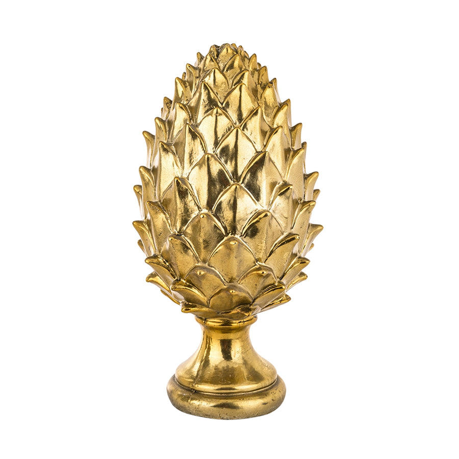 Pomme de Pine arany toboz dísz 30cm, fényes, részletgazdag felület, modern glamour stílus, teljes nézet.