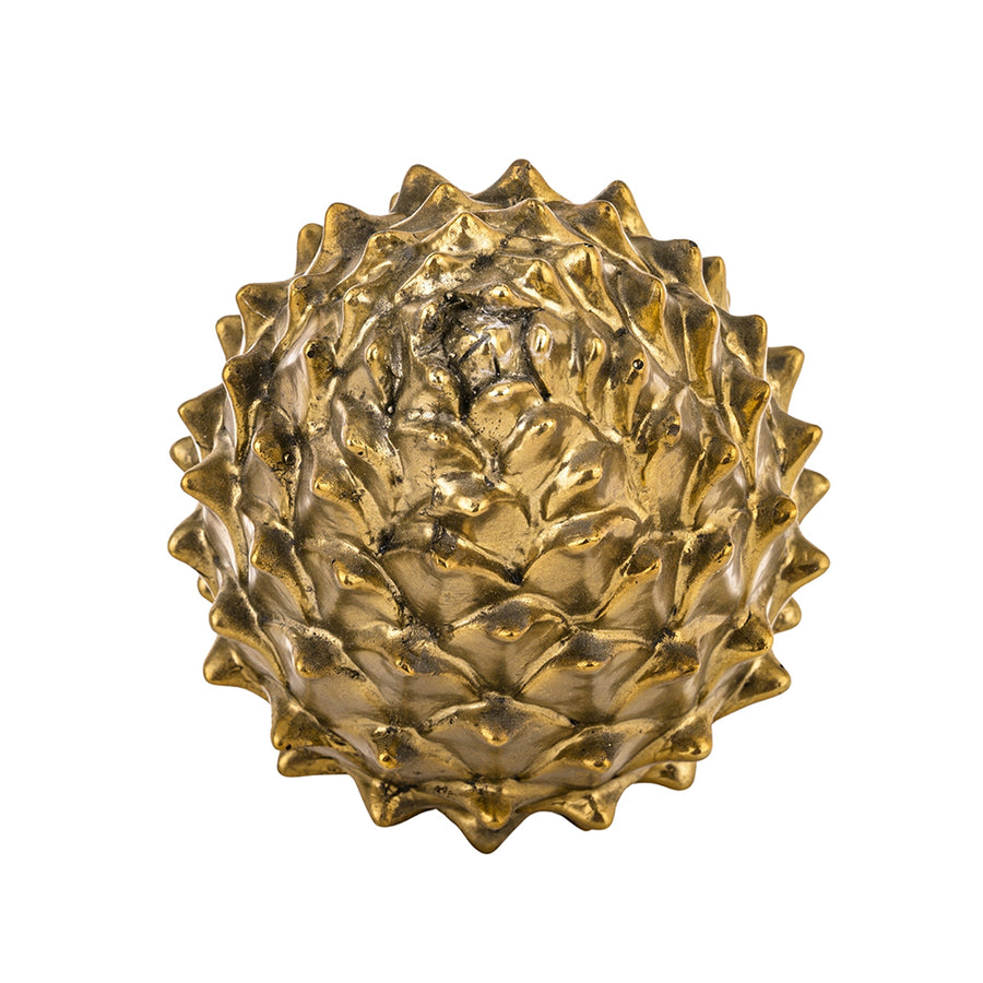 Pomme de Pine arany toboz dísz 30 cm, felülnézeti fotó, részletes mintázat, modern dekorációs tárgy.