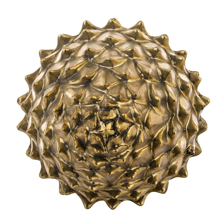 Pomme de Pine arany toboz dísz 39 cm, felülnézeti fotó, részletes mintázat, modern dekorációs tárgy.