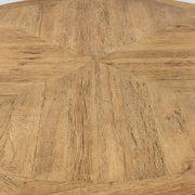 Kerek tölgyfa asztallap geometrikus mintázattal és természetes erezettel