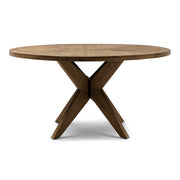 PORTLAND kerek tölgyfa étkezőasztal 150 cm X alakú központi lábbal, fehér háttéren