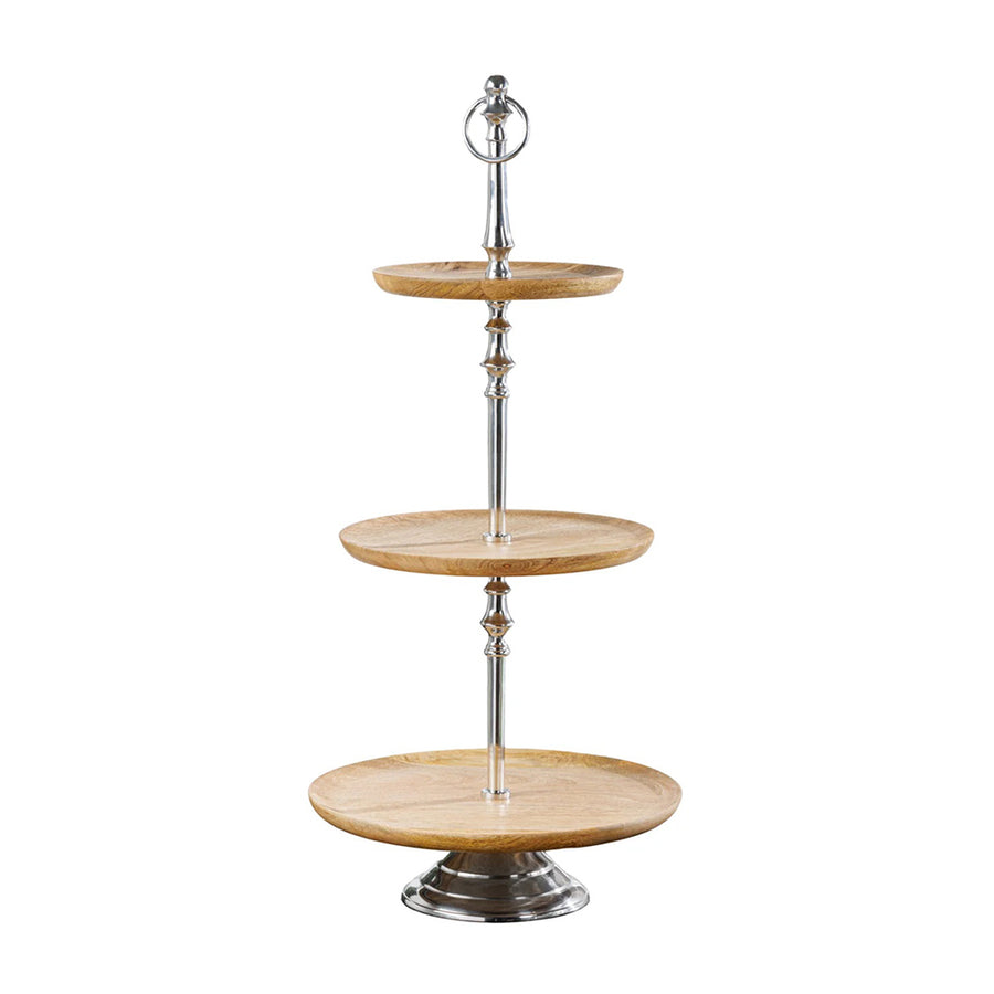 Pure Nature 3 szintes mangófa és alumínium kínáló 68 cm, teljes termékfotó fehér háttéren.