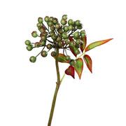 Élethű zöld bogyós mű tűztövis ág zöld-bordó levelekkel