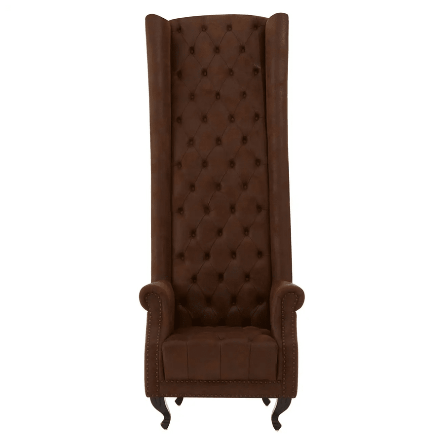 Rozsdabarna színű műbőrrel kárpitozott, trónszerű statement fotel.