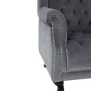 Szürke színű bársonnyal kárpitozott,trónszerű statement fotel.