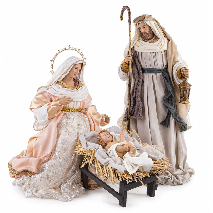 Sacred betlehemi figurák Szűzanyával Szent Józseffel és jászolban fekvő kis Jézussal