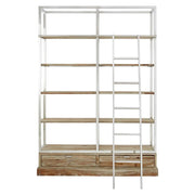 Rozsdamentes acélból és fenyőfából készült, nagyméretű dizájn könyvespolc.