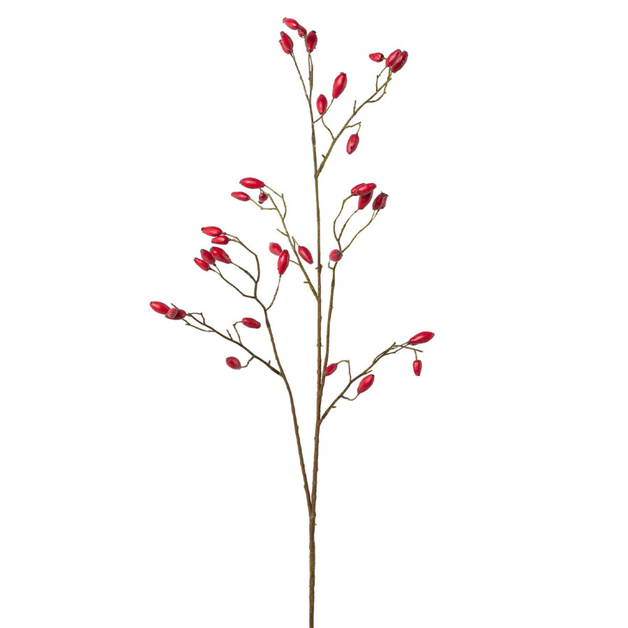 Rosa Canina piros mű csipkebogyó ág 92 cm magas, kiszáradt hatású ággal és realisztikus bogyókkal