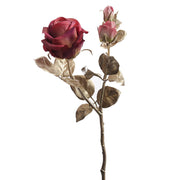 ROSE bordó-pezsgő mű rózsa 49 cm, glamour stílusú dekoráció pezsgőszínű levelekkel