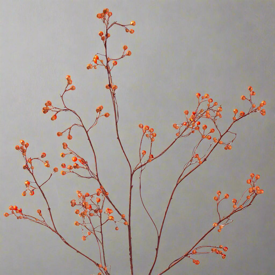 Óriás méretű, 135 cm-es narancssárga csipkebogyó műág apró bogyókkal és rusztikus szárakkal