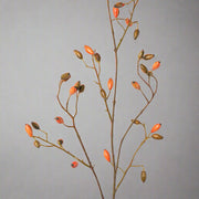Narancssárga dekorációs mű csipkebogyó ág részletgazdag kidolgozással és hosszú, elágazó szárakkal, 92 cm