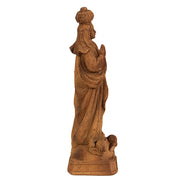 Rozsdabarna színű, antikolt felületű Madonna figura.