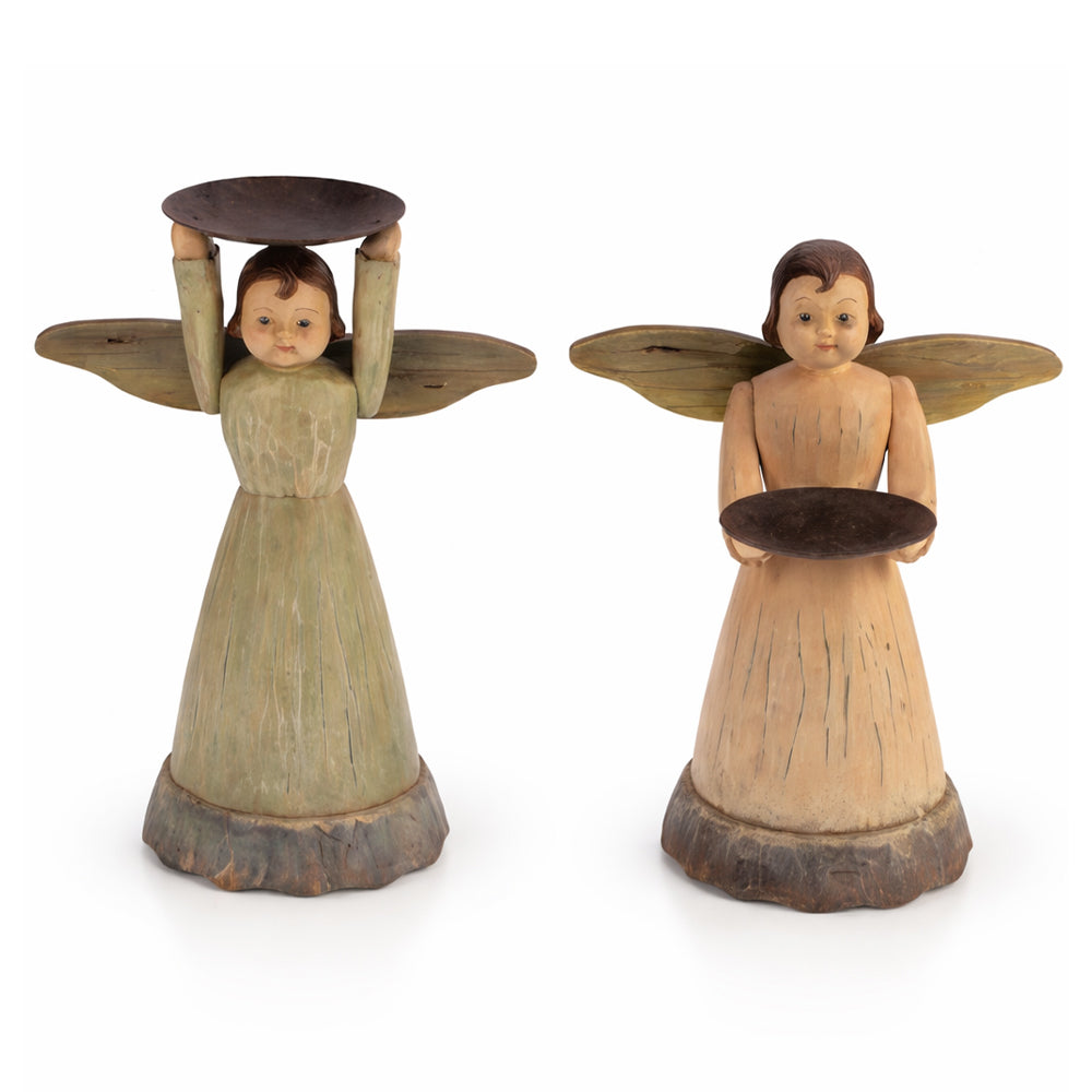 sacred 2 db-os angyal figurás gyertyatartó szett 22 cm rusztikus kivitelben