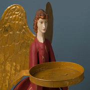 Avignoni stílusú bordó angyal figura aranyszárnyakkal, gyertyatartó részlettel