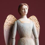 SACRED világoskék angyal figura részletfotó, antikolt felület, arany tónusú szárnyakkal