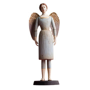 SACRED világoskék angyal figura 40 cm, klasszikus formavilágú, kézzel festett, mozgatható karokkal