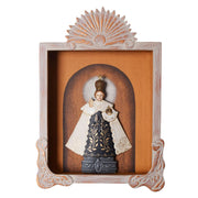 Sacred prágai kis Jézus dioráma keretben 29 cm fehér háttéren