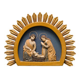 Sacred Szent Család dioráma arany napfény keretben 33 cm fehér háttéren