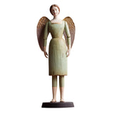 SACRED zöld angyal figura 40 cm – kézzel festett, antik hatású dekoráció fehér háttéren