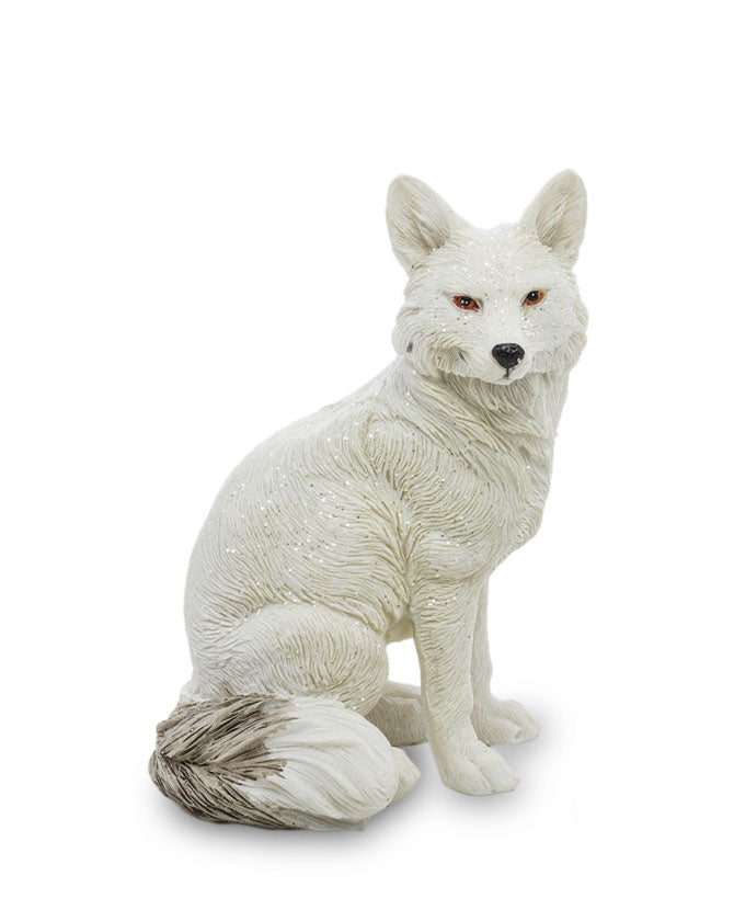 Fehér színű karácsonyi sarki róka figura.