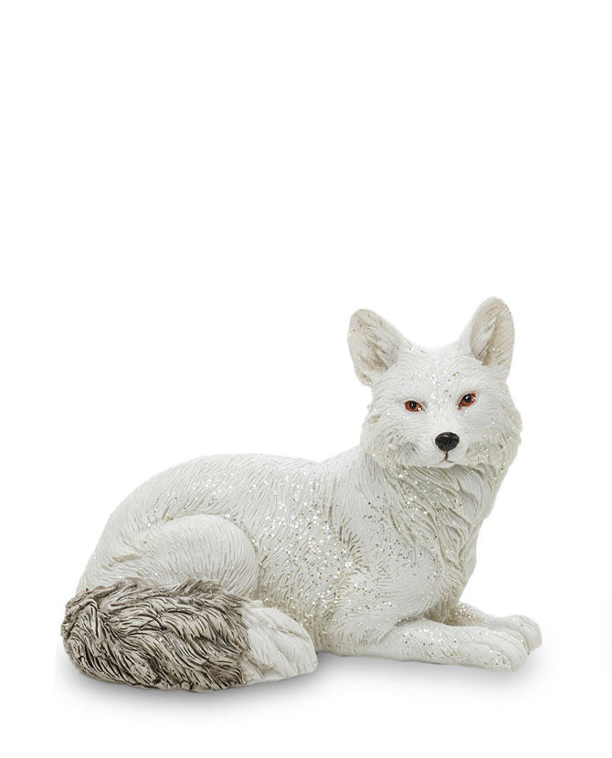 Fehér színű karácsonyi sarki róka figura.