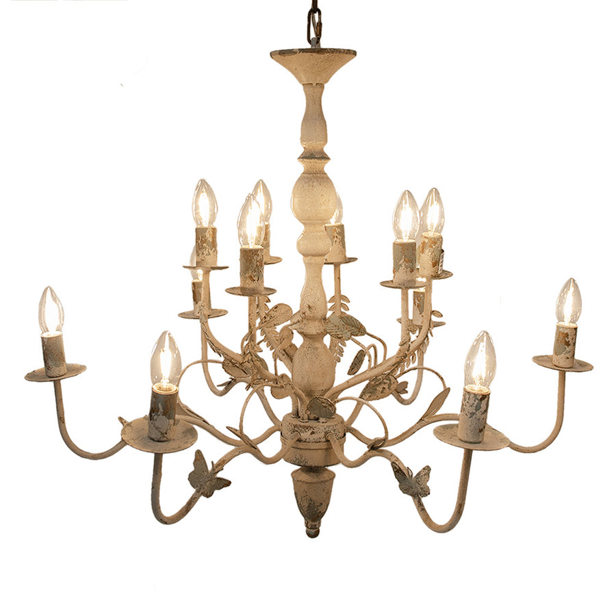 Romantikus Shabby Chic stílusú bézs fém csillár E14 foglalattal