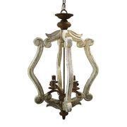 Krémszínű, antikolt felületű, fa fügesszték lámpa.